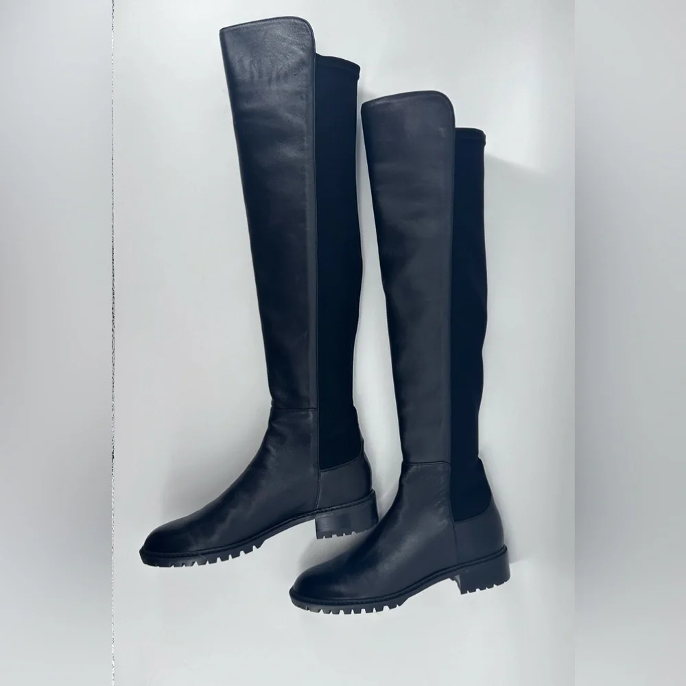 New $950 STUART WEITZMAN 5050 BOOT STRETCH LEATHER OVER THE KNEE BLACK 7.5 S4829